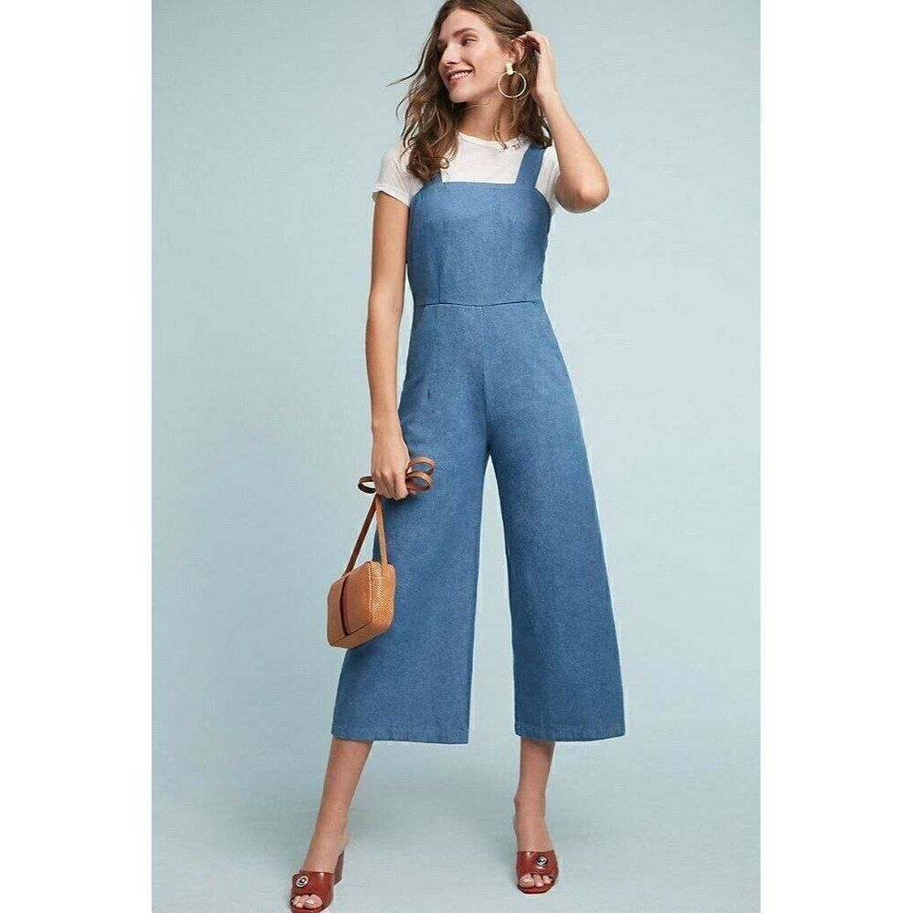 NEW ANTHROPOLOGIE Sz S SUKI DENIM CROPPED DENIM JUMPSUIT X LOUP
